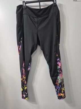 Black Colorful Splatter Print Workout Leggings